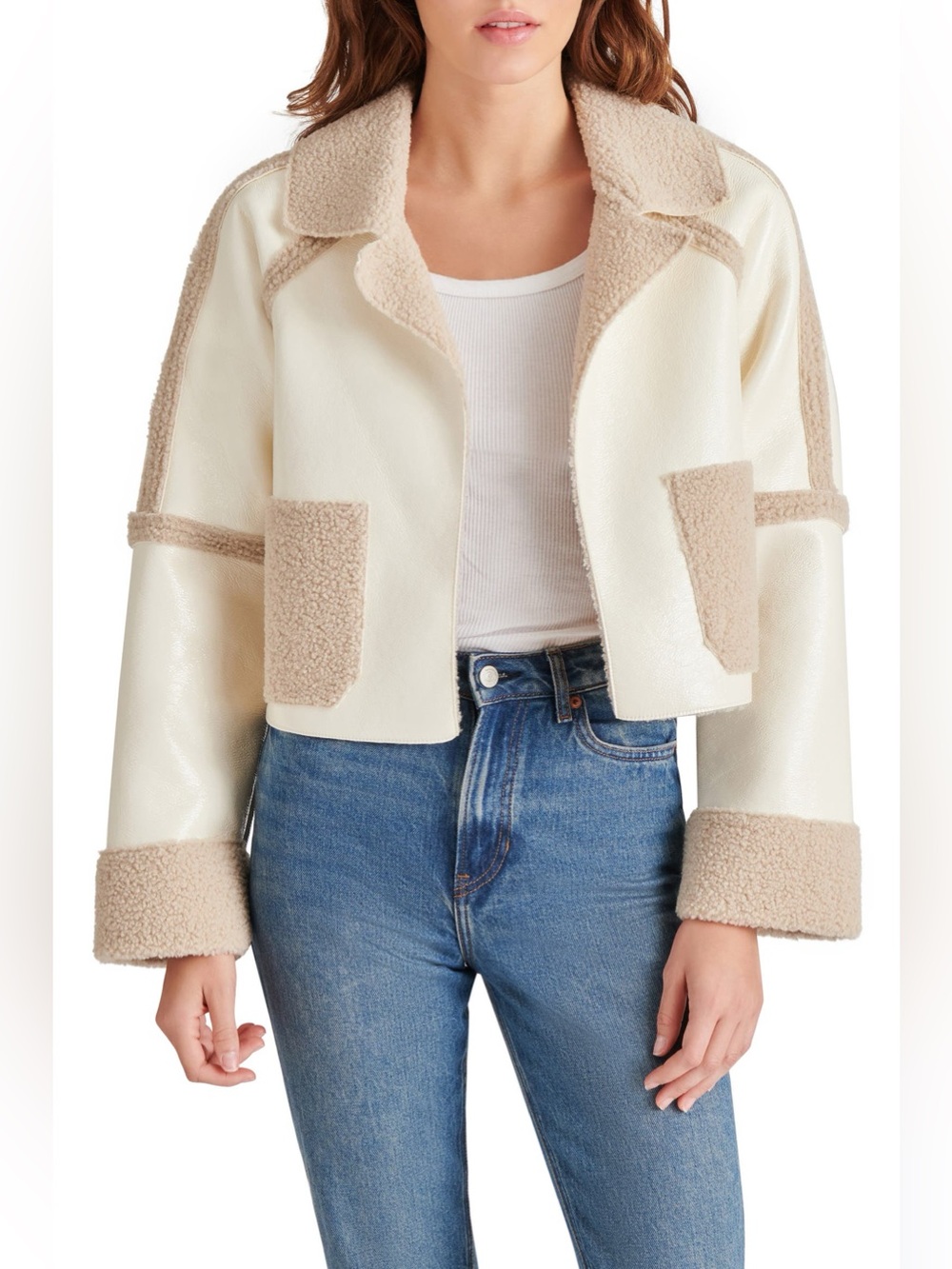 NWT Steve Madden Faux Shearling Trim Faux Leather Jacket Size XL